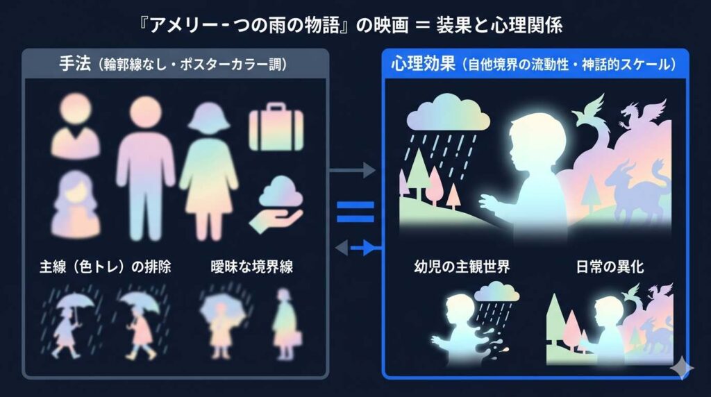 輪郭線のない作画と幼児視点の関係性