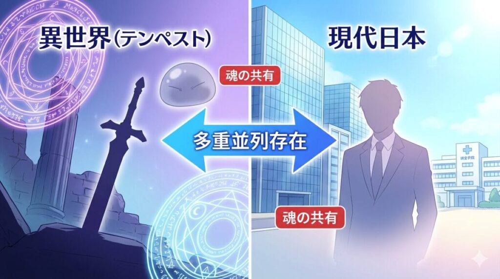 転スラ最終回で三上悟が現代日本で目覚める「多重並列存在」の仕組みを図解。異世界のスライムと現実のサラリーマンが同時に存在する並列世界エンドを解説。